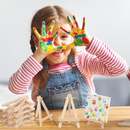 Yiksonyo 96 Pack 4.5 Inch Wooden Easel, Tabletop Wood Easels, Small Wooden Easel for Painting, Art, and Crafts