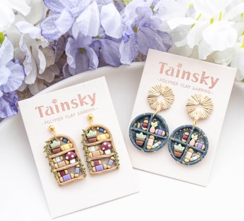 Tainsky Bookshelf Polymer Clay Cutters, 17 Shapes for Book Lover Earrings