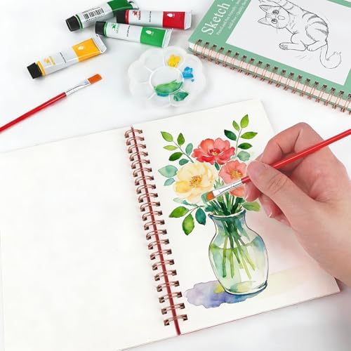 DSTELIN 2 Pack Hardcover Sketchbooks (100 GSM Sketch Paper), 7.5x5.1 Inch Spiral Sketch Book for Sketching, Drawing, Painting, 50 Sheets per Pack, Pink and Green