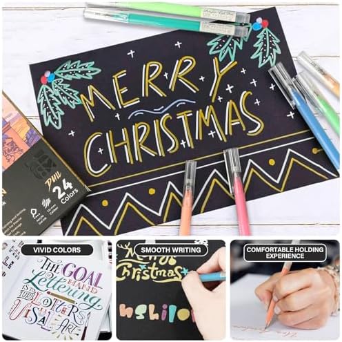 ZSCM 24 Colors 3D Acrylic Gel Pens & Black Paper Sketchbook for Drawing