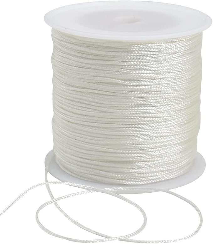 TONIFUL Nylon String Satin Cord for Necklace Bracelet Beading 1mm White | 100yd Non elastic durable non fading, for Jewelry Making Thread Rattail Macrame Trim Kumihimo Chinese Knot Craft Tags Hanging
