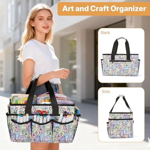 Craft Storage Organizer Tote Bag, Art Supply Caddy, Carrying Bag with Handle for Multi-Purpose Craft Organizers and Storage