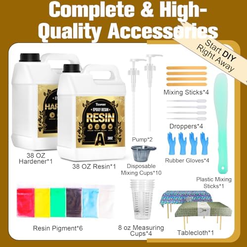 Teexpert Epoxy Resin Kit: 76OZ Casting Resin Crystal Clear Yellow Resistant Self Leveling for Art Craft DIY Jewelry Making with Pigment and Tools for Beginner Starter