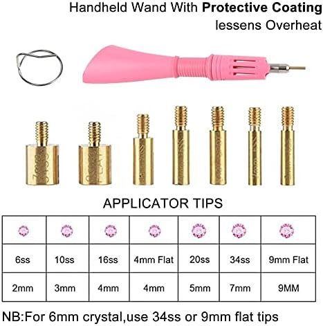 Hotfix Applicator, 7 in 1 Hot Fixed Wand Bedazzler Kit, Rhinestones Setter Wand Tool with 7 Different Tip Sizes, DIY Bedazzler Kit with Rhinestones with Support Stand (American standard (pink))
