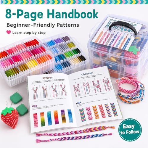 Athena’s Elements 4 Tiers Embroidery Floss Thread Kit, Including 210 Colors Cross Stitch Sewing Thread with Embroidery Accessories, with Making Book Guide, Storage Organizer Box