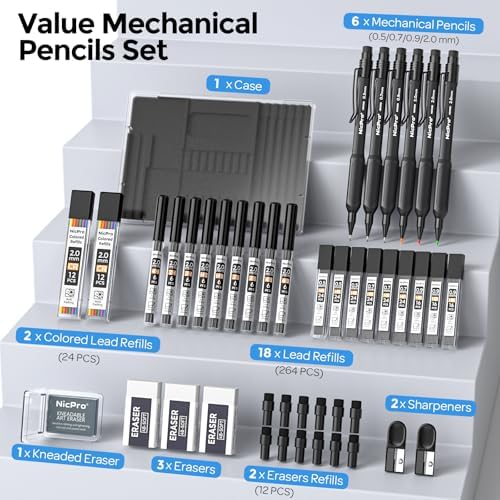 Nicpro 6PCS Art Mechanical Pencil Set,HD1000 Mechanical Drawing Pencils