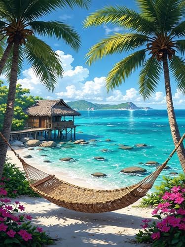 APTDYIGL 5D Beach Scenery Diamond Painting Kits for Adults Beginner,DIY Coconut Tree Diamond Art Kits for Adults,Round Full Drill Diamond Dots with Gem Art Kits,Home Wall Decor 12X16inch