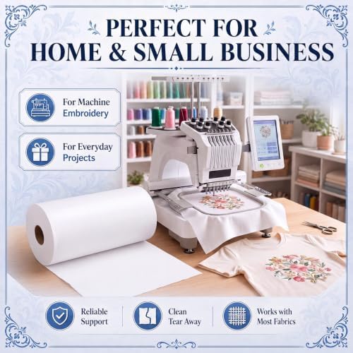 Peryiter 1 Roll 8" x 100 yd Tear‑Away Embroidery Stabilizer 25μm Backing Stabilizer for Embroidery Lightweight Sewing Stabilizers for Hand Sewing Machine
