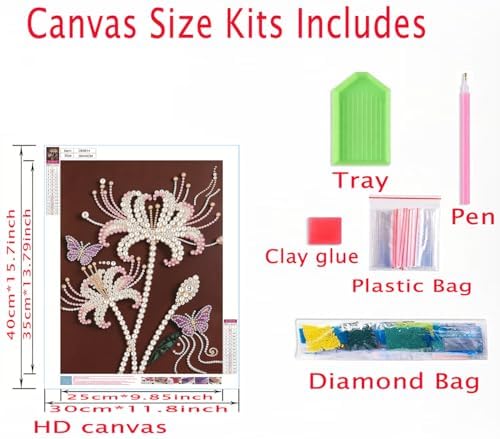 DIYBEADDOT Lily Butterfly Special Shaped Diamond Pearl Painting Kits for Adults,5D Diamond Art Pearl Painting Kits for Beginner，DIY Crystal Rhinestones Diamond Painting for Home Wall Decor 12×16inch
