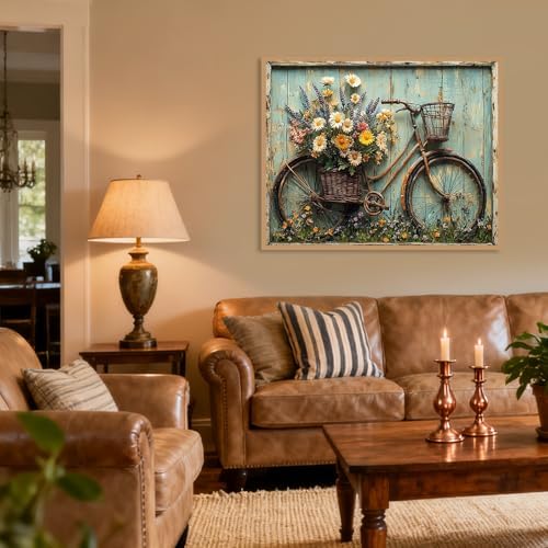 KYOQFVN Bicycle Diamond Painting Kits for Adults, Retro Diamond Art Kits for Adults Beginner, 5D Full Round Drill Diamond Dots for Home Wall Decor 12x16inch