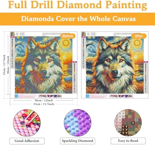 Okarina Diamond Art Kits for Adults & Beginners, Wolf Diamond Painting Kit