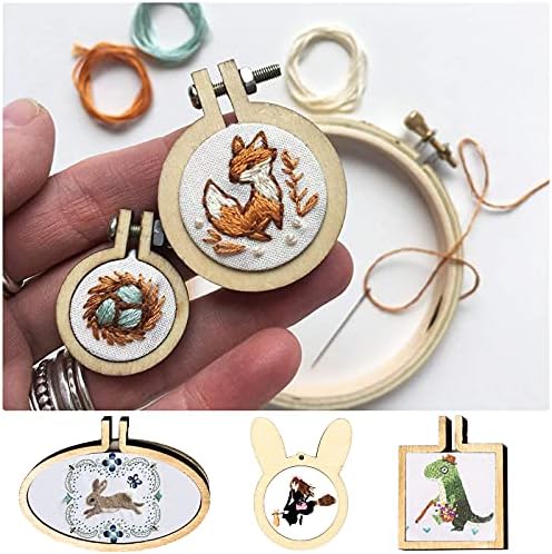 ZOCONE 18 Pack Mini Embroidery Hoops - Small Round & Oval Wood Hoops for DIY Embroidery Jewelry