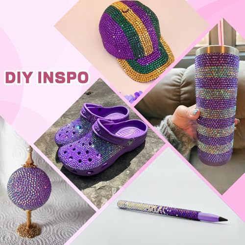 20000Pcs Purple Rhinestones for Bedazzling with B7000 Jewelry Glue, Resin Rhinestones for Crafting Crafts DIY, Bedazzler Kit Gems for Clothing Shoes Tumblers Fabric Nail Art Assorted Size 3/4/5/6mm
