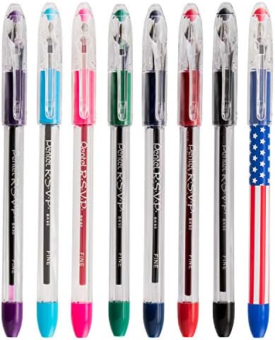 Pentel RSVP Ballpoint Pen, (0.7mm), Fine Line, Black Ink, Pack of 5 (BK90PF5A)