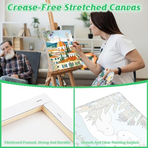 KEYIFA Paint by Numbers for Adults on Framed Canvas - with Wooden Easel, Florence Painting by Number Kit for Beginners, DIY Italy Acrylic Paint-by-Number Kits for Home Wall Decor (8x12 inch)