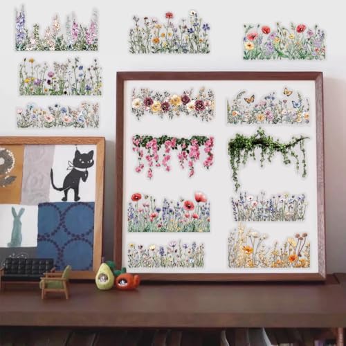 60PCS Watercolor Floral Vine PET Stickers Clear Waterproof Aesthetic Garden