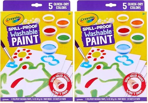 Crayola Spill Proof-Paint Set - Washable Paint for Kids, Includes Paint Brush & Paper, No Drip, Less Mess Arts & Crafts, Toddler Gift, Ages 3+ (Pack of 2)