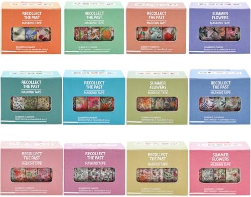 Flowers Washi Tape Set 60 Rolls Floral Patterns Decorative Skinny Blooms Masking Tapes for Arts, DIY Crafts, Journals, Planners, Scrapbook, Wrapping (Summer)