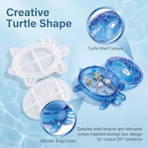 Silicone Turtle Box Resin Mold with Lid, Reusable Ocean Theme Jewelry Box