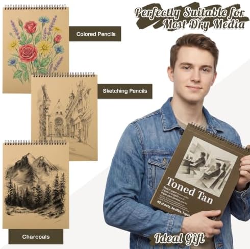 Sketch Book 8.5 x 11 in Kraft Paper Sketchbook Spiral Bound Toned Tan Drawing Pad for Pencil Charcoal Colored Pencils White Gel Pens Beginners Students Artists