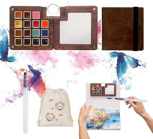 Travel Watercolor Paint Set - Pocket 15-Color Mini Art Kit with Sketch Pad
