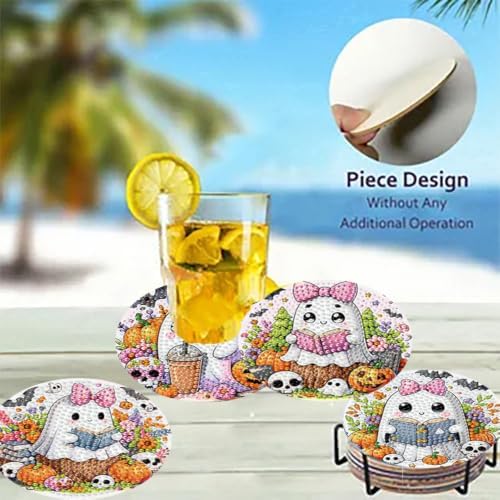 8 Pack Diamond Art Coasters,Halloween Ghost Diamond Painting Coasters Kits