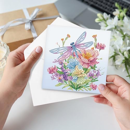 LazyFold 6 Pcs Diamond Painting Greeting Cards Kits for Adults,DIY Animals and Flowers Handmade Festival Greeting Cards withEnvelopes DIY Diamond Art Crafts Birthday Cards Creative Gift