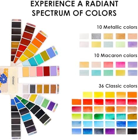 Grabie Portable Watercolor Paint Set of 56 Color with Water Brush & Palette