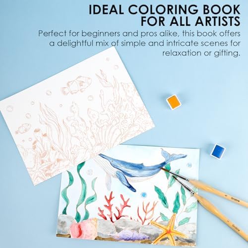 Grabie Watercolor Coloring Book, 15 A5 Cotton Sheets, Ocean Themed