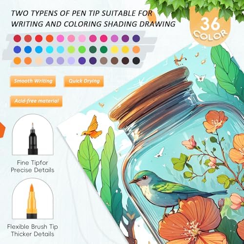 3Pcs Adult Coloring Book for Women Relaxation with 36 Markers, Spiral Bound
