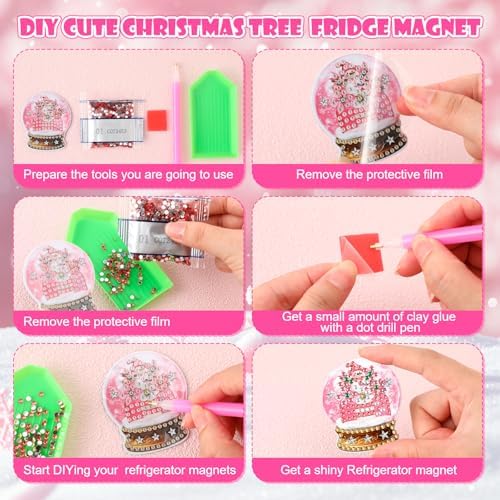 Motipuns 30 Pcs Diamond Magnets,Christmas Crystal Ball,Pink