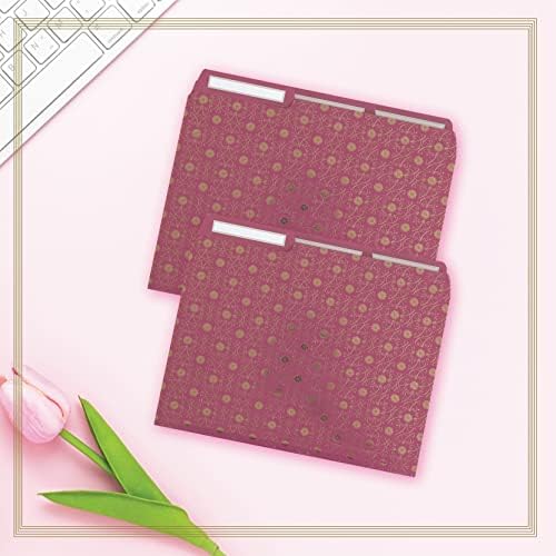 Anna Griffin Pink File Folders - 12 Letter Size Foil Stamped Folders with 3 Tab Dividers, Fashionably Designed for Optimal Organization in Any Setting