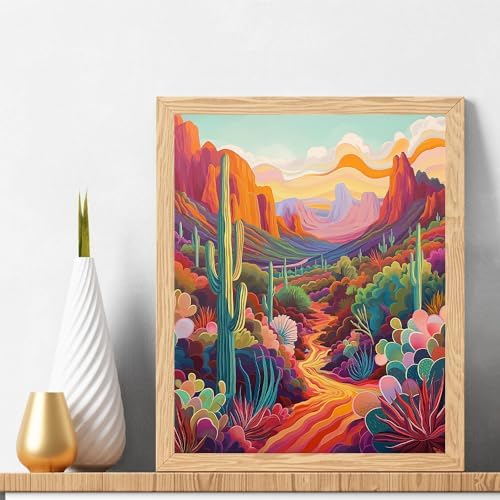 Natuyalo Paint by Numbers Kit for Adults Beginners and Kids, 16" Wx20 L Canvas Pictures Drawing Acrylic Paintwork with 3 Pcs Paintbrushes, Cactus in Wilderness