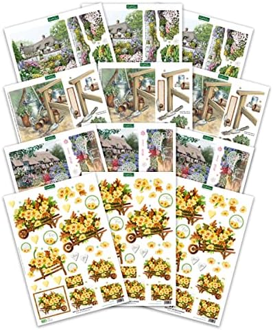 Katy Sue Designs Country Garden 3D Die-Cut Decoupage Sheets for Card Making. A Pack of 12 Sheets of Country Cottage, Gardening, and Floral-Themed Die Cuts for Card Making Supplies