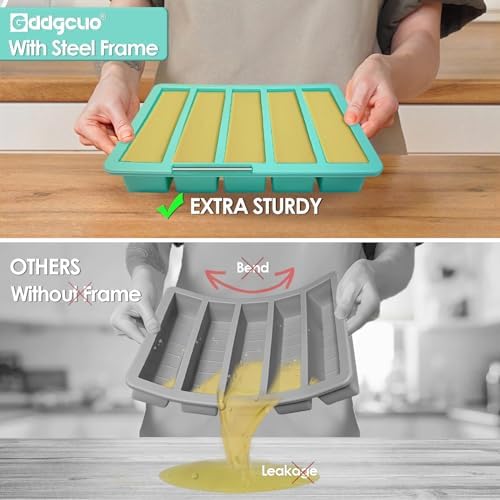Silicone Butter Molds with Lid, Non-Stick Butter Tray with Butter Knife and Spatula, Reinforced Steel Frame Inside, Perfect for Making 5 Standard 8 Tbsp Butter Sticks, Energy Bar, 2 Pcs