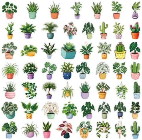50PCS Transparent Plant Stickers, Potted Plant Stickers | Waterproof Clear Aesthetic Nature Plant Decors for Scrapbook, Water Bottle Laptop, Diary,DIY Decorations