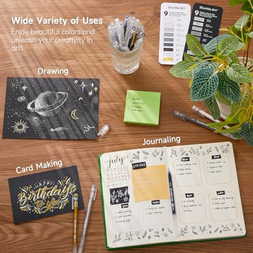 Shuttle Art Colored Pens, 22 Black White Gray & Metallic Tone Colors Cute Journal Pens 0.6mm Fine Point Colored Gel Pens for Black Paper Writing Drawing Journaling Note Taking School Office Home