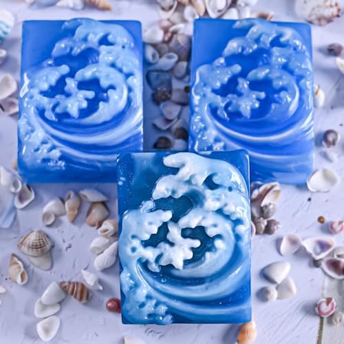 Ocean Wave Soap Molds, Square Sea Waves Silicone Mold 4-Cavity | Rectangular Wave Silicone Molds for Nautical Pattern DIY Homemade Soap Candle Making Lotion Cake Chocolate Pastry Pudding