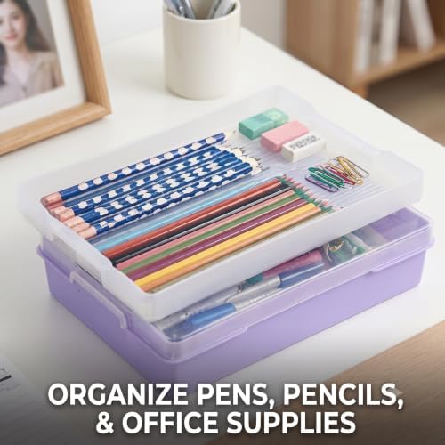 2-Pack Craft Organizers and Storage Box with Removable Tray, Portable Project Case with Handle and Lid, 2-Tier Art Supply Organizer, Document File Box for A4 Paper, Scrapbook, 5-Quart