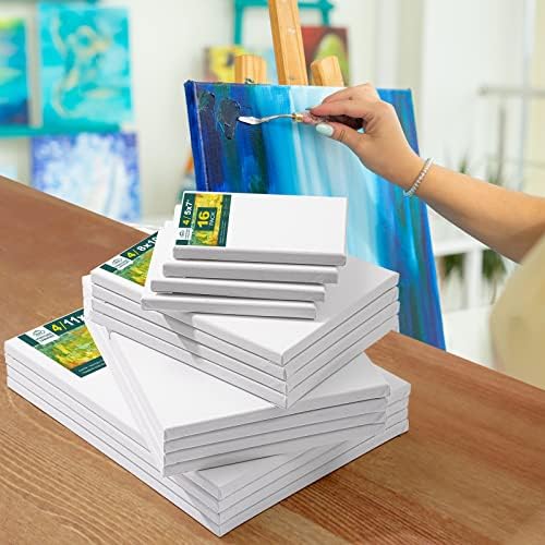 Inburit 16 PCS Multi Size Stretched Blank Canvas for Acrylic & Oil Painting | 16 Pack Blank Primed Cotton Canvas for Acrylic & Oil Paint, 5x7, 8x10, 9x12, 11x14 inches