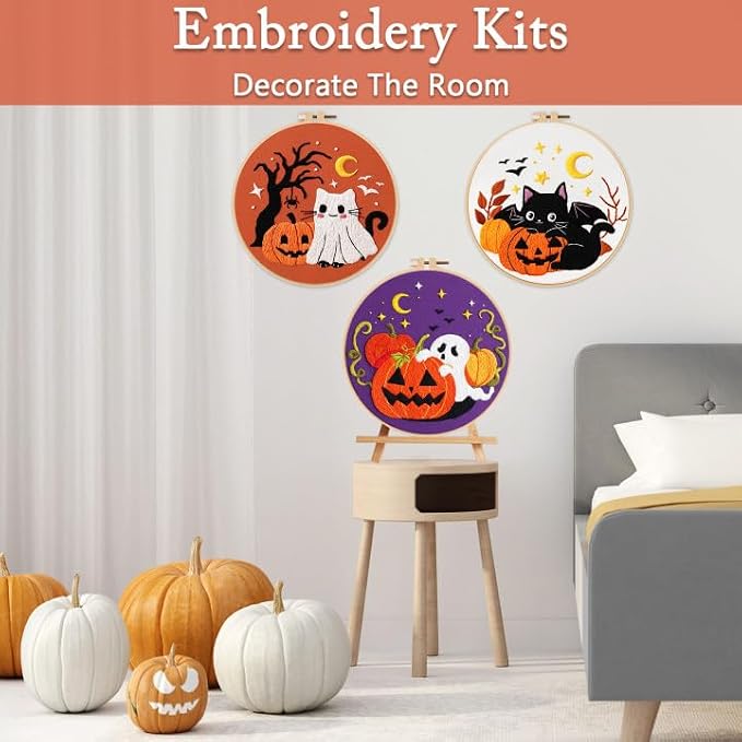 Nuberlic 3 Pack Halloween Embroidery Kit for Beginner Adults