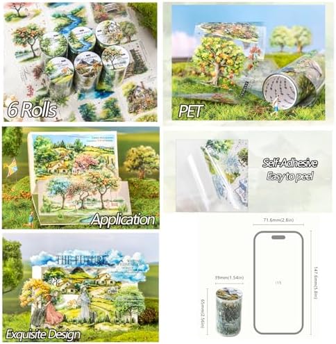 PET Tape Stickers for Journaling Supplies,Plants Stickers for Scrapbooking