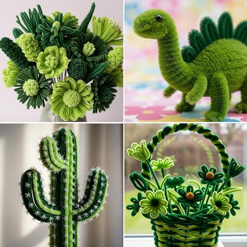 Caydo 200 Pieces Green Pipe Cleaners, Thick Fluffy Chenille Stems Bulk