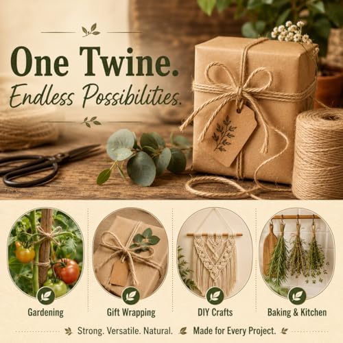 2mm 164FT, 600FT, 1200FT, 1800FT Natural Jute Twine String, 3 Pack of 600FT