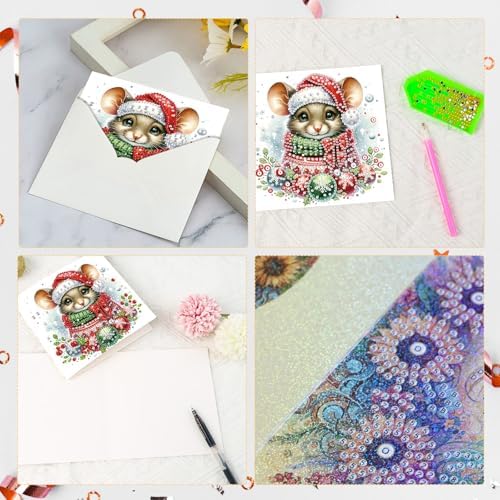 LazyFold 6 Pcs Diamond Art Painting Greeting Cards Kits, DIY Christmas Theme Handmade Festival Greeting Cards with Envelopes Diamond Art Crafts Birthday Cards Creative Gift