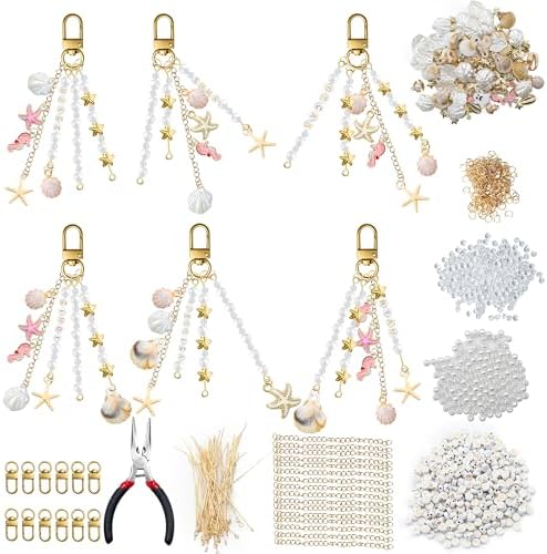 792pcs Seashell Keychain Making Kit | Ocean DIY Craft Key Chain Accessories