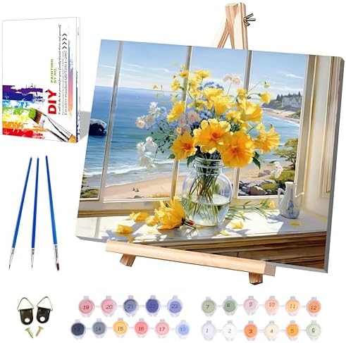 Vase Flower Paint by Numbers for Adults with Framed Canvas - Wooden Easel