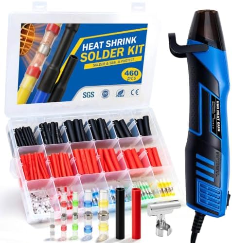 350W Mini Heat Gun for Heat Shrink Tubing, 460PCS 10-26 AWG Solder Seal Wire Connectors & Waterproof Shrink Tube Kit, Portable Hot Air Gun with 2-Temp Max 752°F (400°C) for Automotive, Wiring Repair