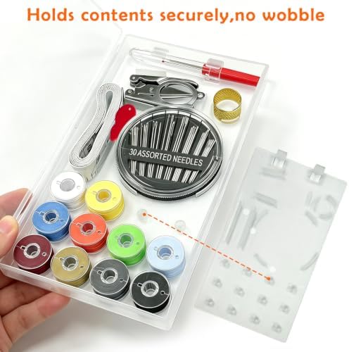 All Purpose Sewing kit-12 Bobbins Polyester Thread with Sewing Needle, Tape Measure, Scissors, top Needle, Thread Remover, Needle Threader
