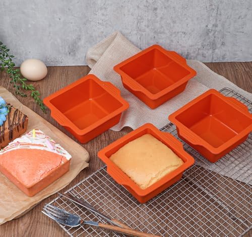 Webake 4 Inch Silicone Square Cake Pans, Nonstick Mini Square Silicone Molds for Baking, Ice Cube, Jelly, Soap, BPA Free Set of 4